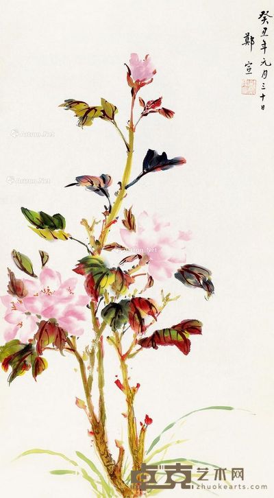 郑宣 花卉 69.5×39cm