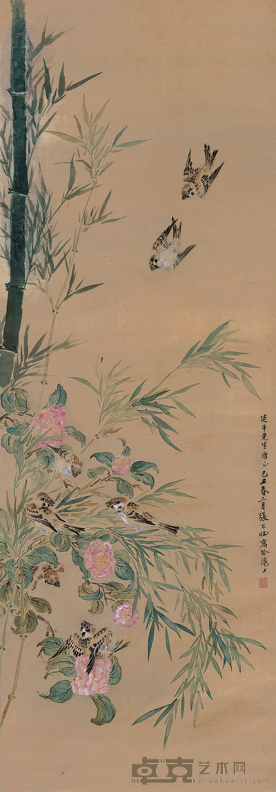 张大壮 竹院飞莺 146×51.5cm