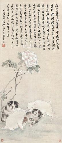 石涛 花下犬戏图