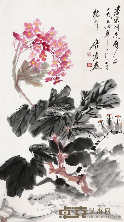 唐云 红花小鸟 89×49cm