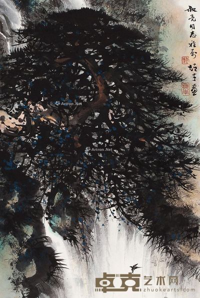 黎雄才 松瀑孤飞 67×45cm