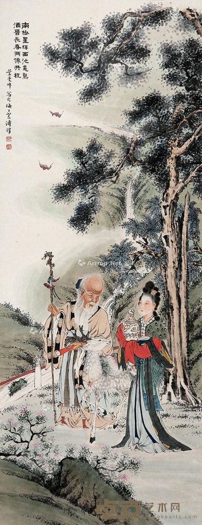 叶曼叔 双仙共祝 110×42cm
