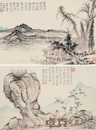 黎二樵 山水2件 尺寸不一