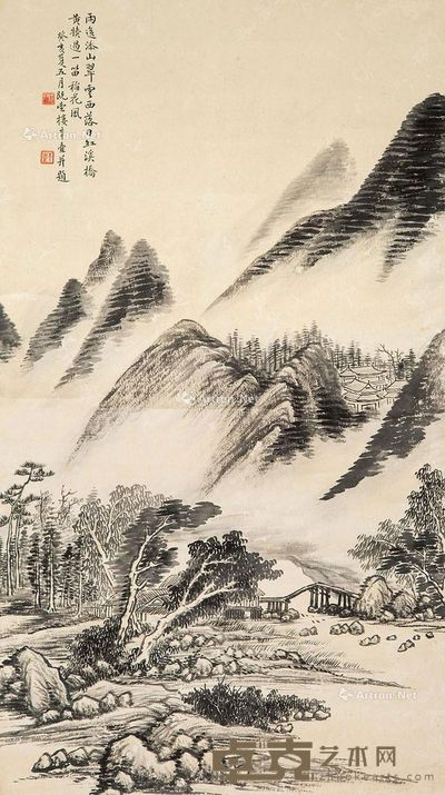 楼辛壶 山居图 66×37cm