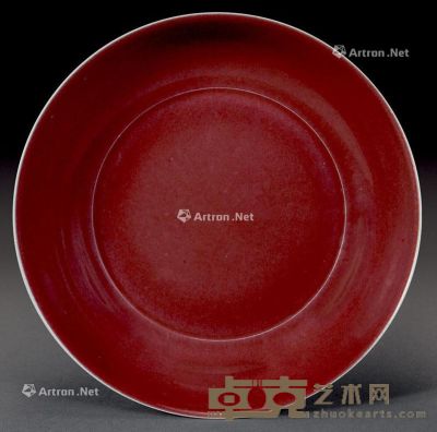 清 霁红釉盘 直径19cm