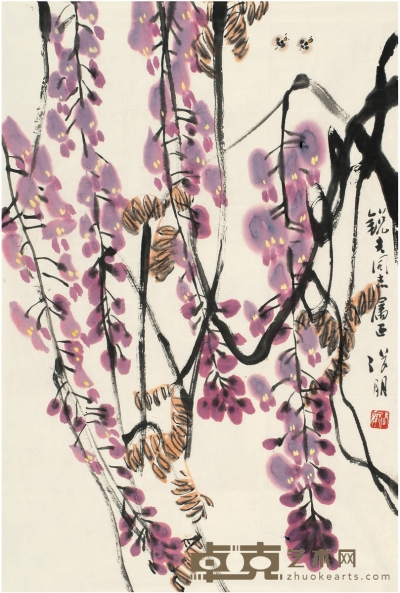 张朋 紫藤蜜蜂图 69.5×46.5cm