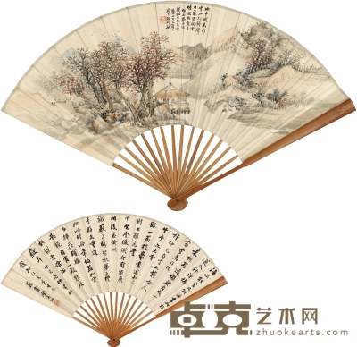 徐行敏 金尔珍 青山红树图·书法 50.5×18cm