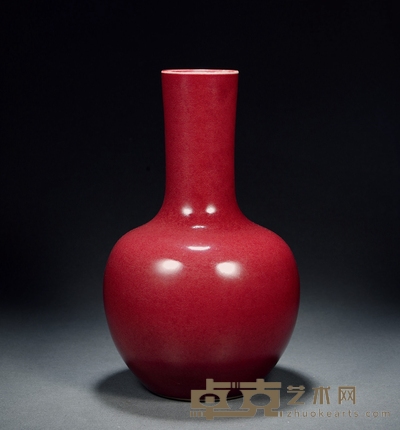 清 祭红釉天球瓶 高34.2cm