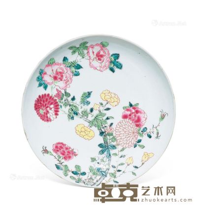 清雍正 粉彩折枝花卉纹盘 直径22.3cm