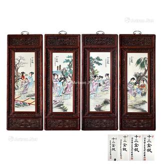十二金钗瓷板画 四条屏