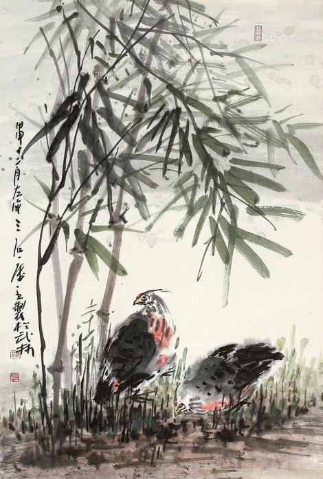 曾密 竹林双禽