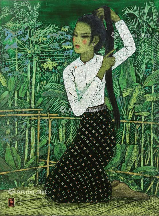 1990年作 晨妆 装框 漆、画板