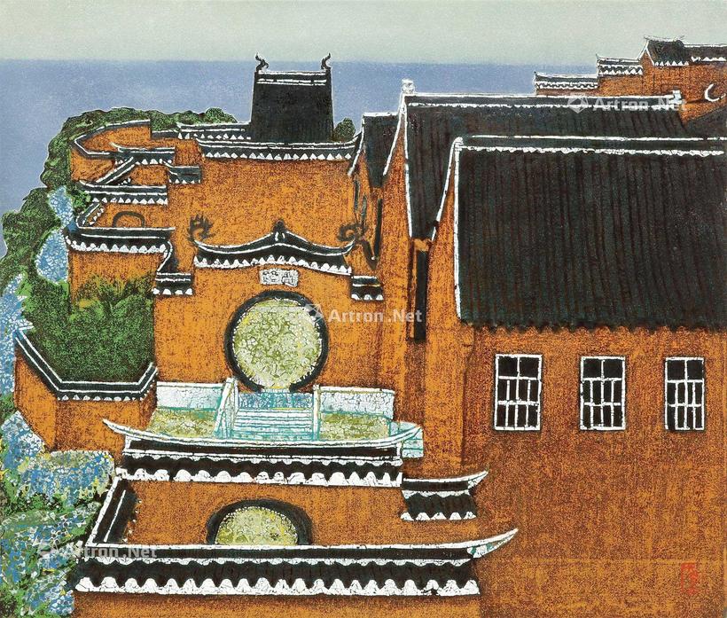 海南寺院 装框 漆、画板