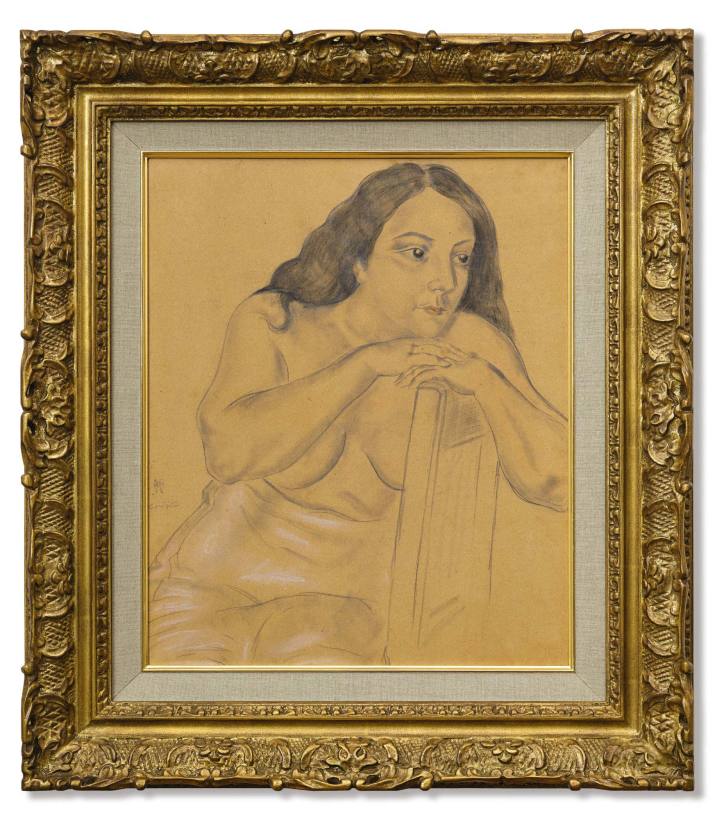 1924年作 坐姿裸女 铅笔水彩纸本于画布