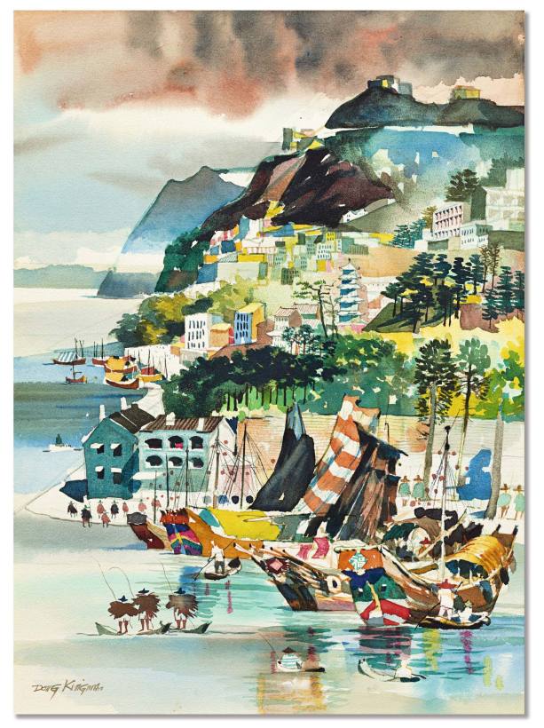 1961年作 香港避风塘 水彩纸本