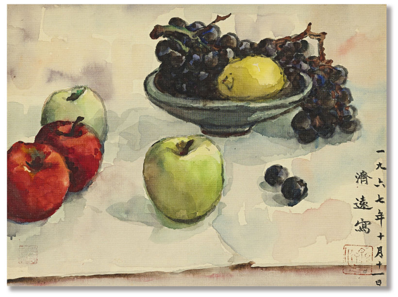 1967年作 水果静物 水彩画布