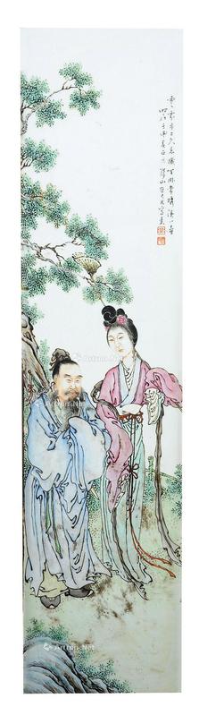 民国 粉彩人物瓷板