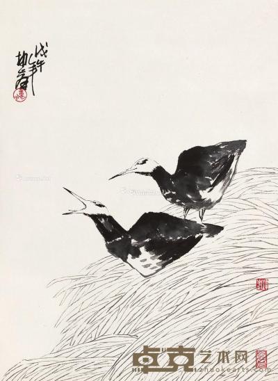 卢坤峰 双禽 60.5×44cm