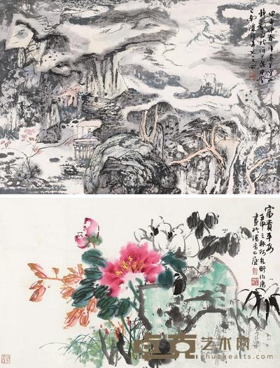 薛邃 舒伯展 雪山图 富贵平安 57×95cm；48×70cm