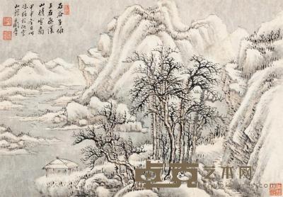 张石园 溪山晴雪图 24×34cm