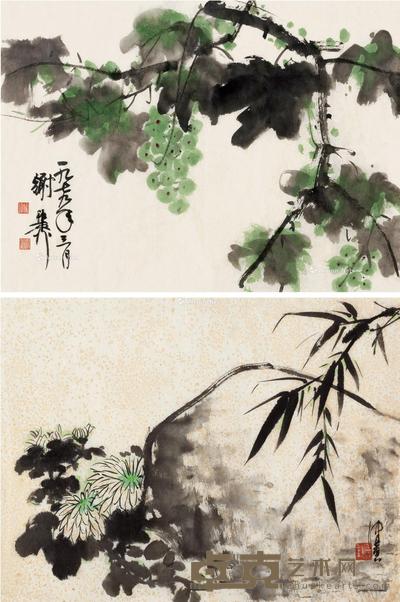 谢稚柳 陈佩秋 设色纸本 47×34cm；44×34cm