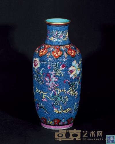 乾隆款 蓝底花卉纹珐琅彩瓶 高23cm；宽5.5cm