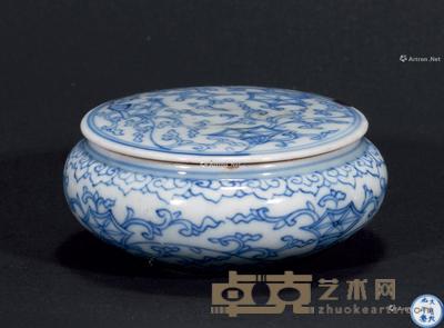 清 青花淡描花卉纹盖罐（金缮） 高3cm；直径7cm