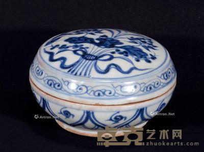 明早期 一束莲青花大印盒 高6cm;直径10cm