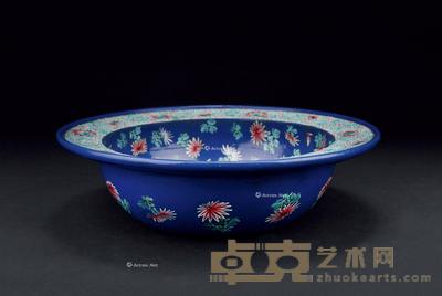 清中期 紫砂胎 满彩敞口盆 宽33.5cm；高9.5cm