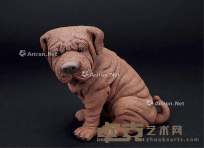 当代 紫砂沙皮狗雕塑 宽15.5cm