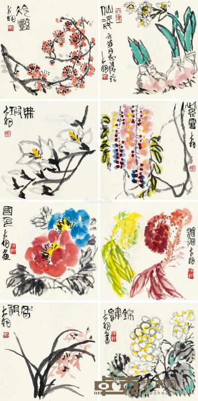 陈大羽 四季花卉 33×33cm×8