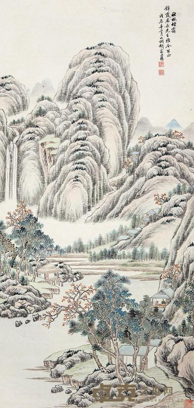 胡家鼐 秋林烟霭 97.5×44cm