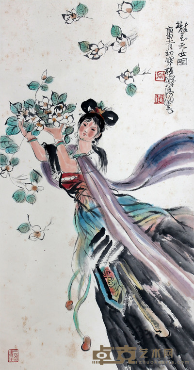 程十发 《天女散花》   89×47cm