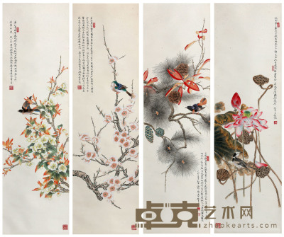 任重 《花鸟》  112×33cm×4