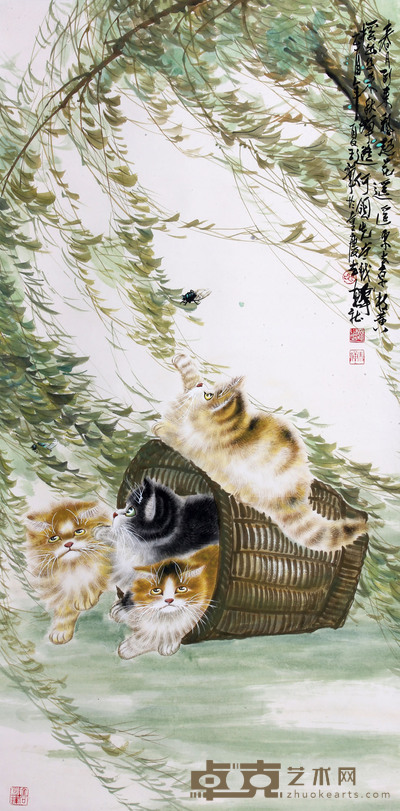 王华 《猫趣图》  135×68cm