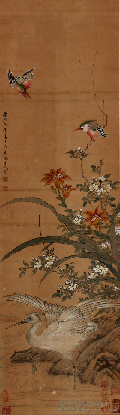 王武 《花鸟》 116×34cm