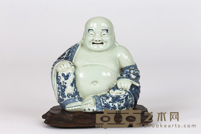 民国 青花弥勒佛（带原座）   高：20cm