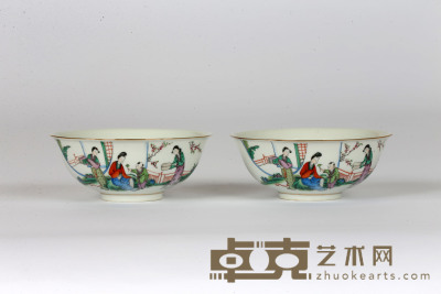 民国 粉彩三娘教子纹碗   直径：16.5cm