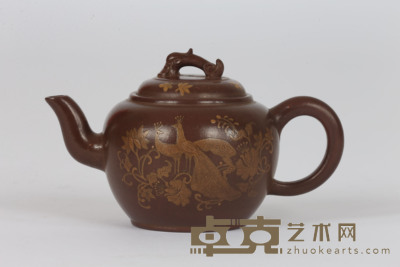 清晚期 竸媚青款砂绘壶 长:17cm