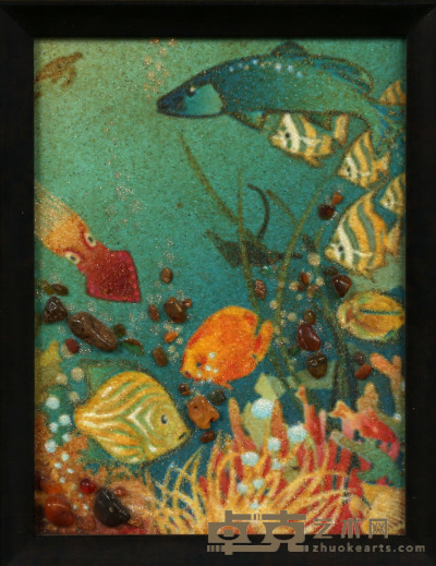 琥珀画水底世界  14×19cm