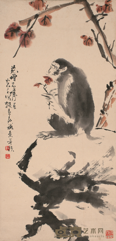 刘志义 李光千 猴戏图 57cm×28cm  约 1.4 平尺