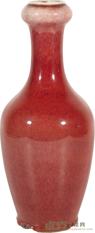 清·红釉蒜头瓶 H：25.5cm 