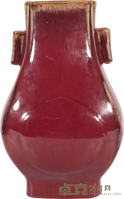 清·祭红釉贯耳瓶 H：30.5cm