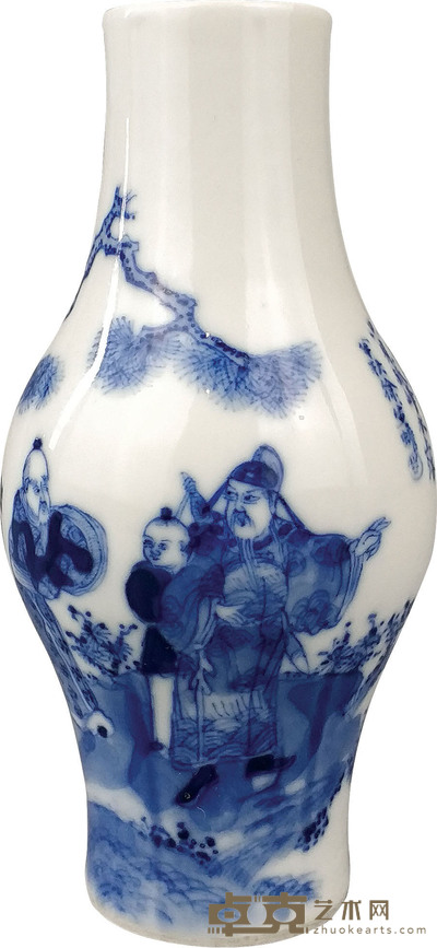 清·光绪青花人物橄榄瓶 H：12cm