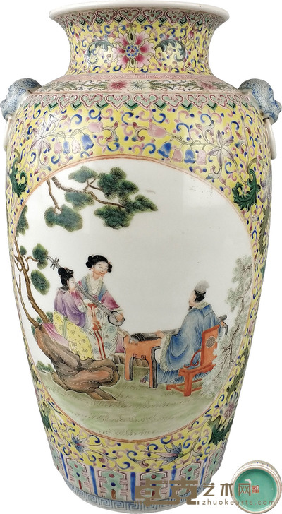 民国·粉彩两开光人物辅首尊 H:32cm