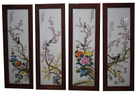 程意亭(款）花鸟瓷板四条屏