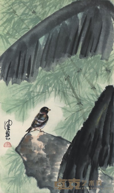 陈佩秋 绿蕉幺鸟   67×45.5cm 