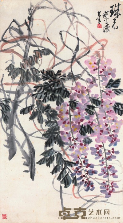 诸乐三 紫带牵风 69×39cm