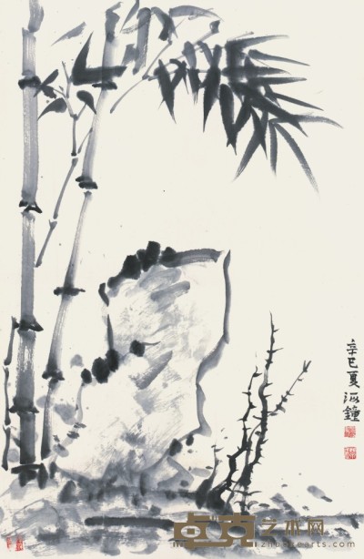 林海钟 竹石槎枒   68×45cm   