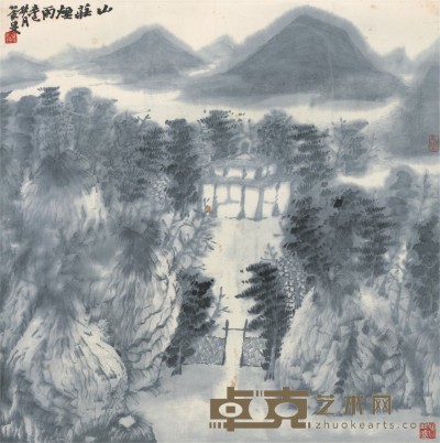 张谷旻 山庄烟雨   67×67cm 